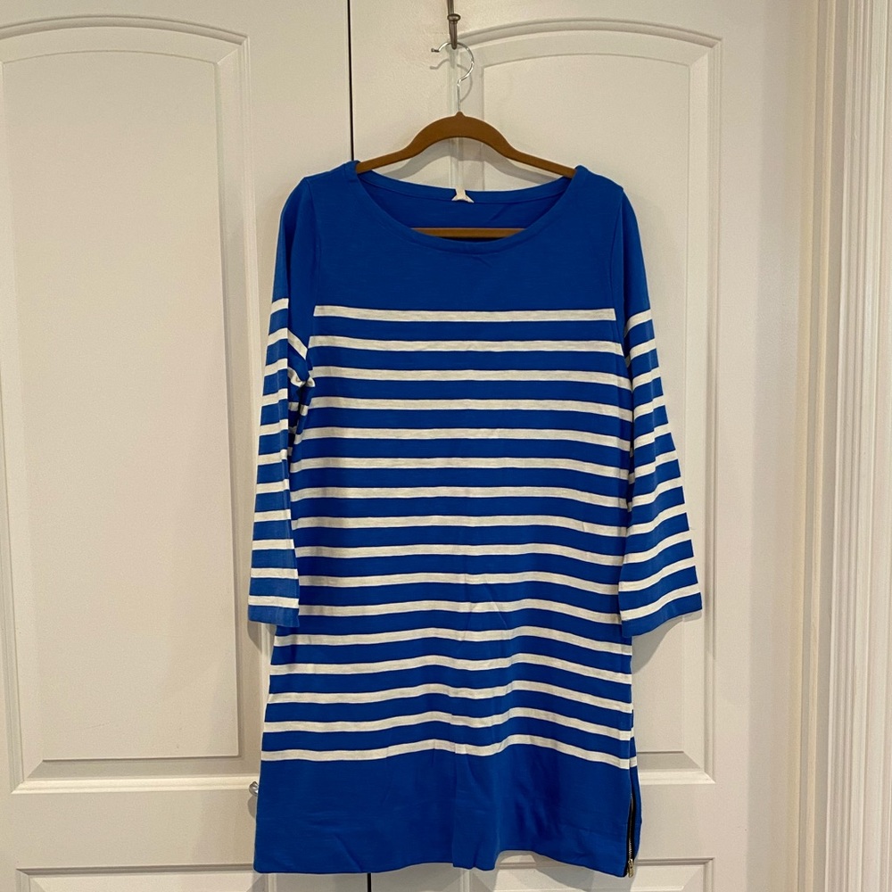 J. Crew Blue/white Long-Sleeve Striped Dress